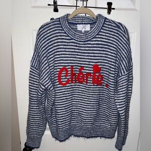JS Millennium Women’s Striped Blue and White Sweater with Red Accents